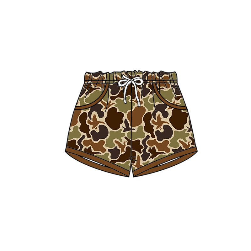 (Pre-order)SS0673 Duck Brown Camo Print Pockets Kids Summer Bottom Shorts