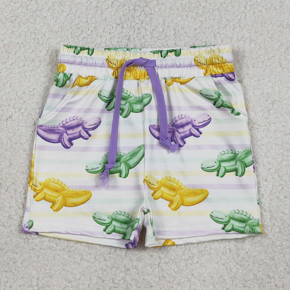 SS0678 Crocodile Stripes Print Pockets Kids Mardi Gras Bottom Shorts