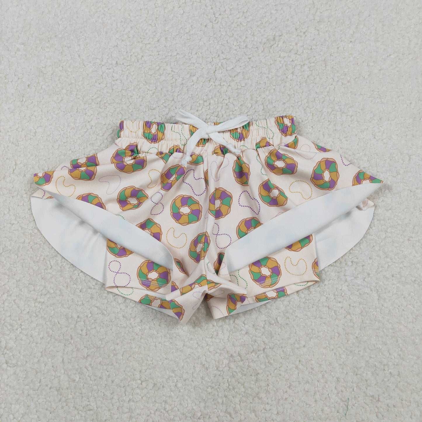 SS0683 Donut Girls Mardi Gras Bottom Flutter Yoga Shorts