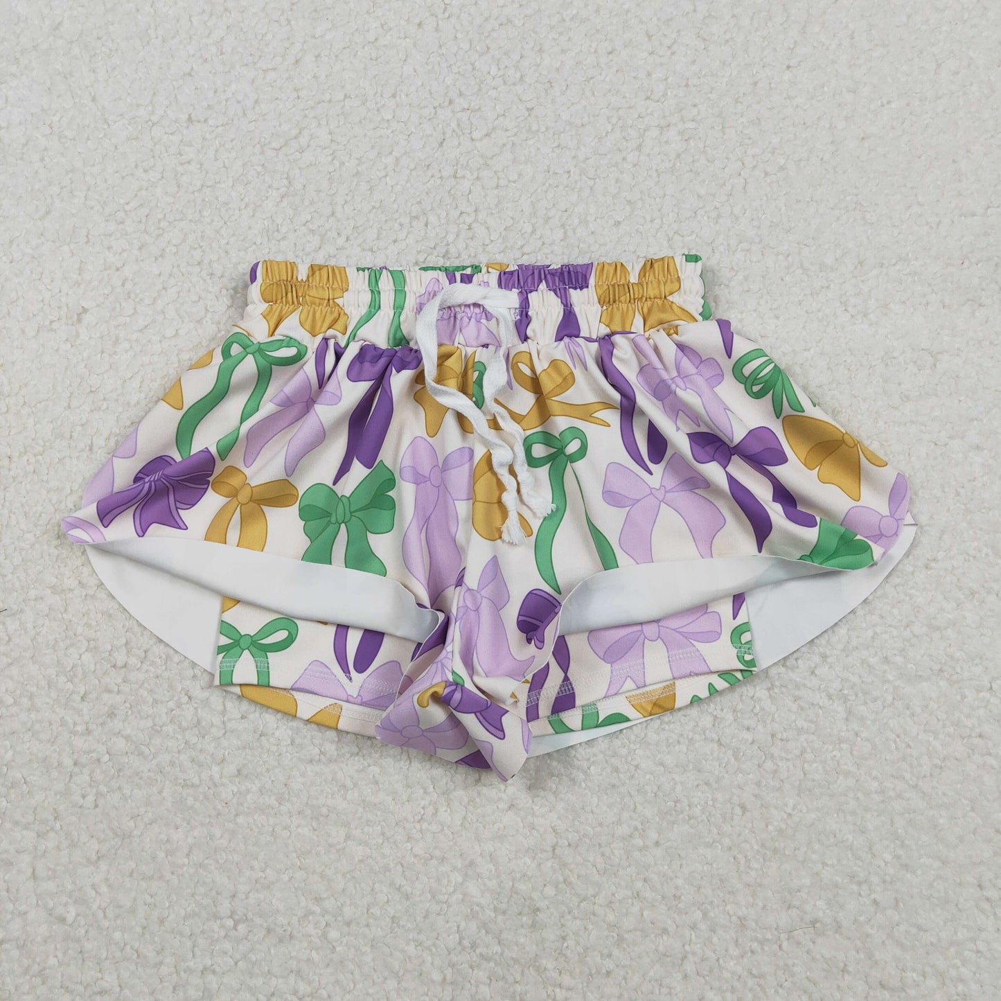 SS0684 Colorful Bows Girls Mardi Gras Bottom Flutter Yoga Shorts