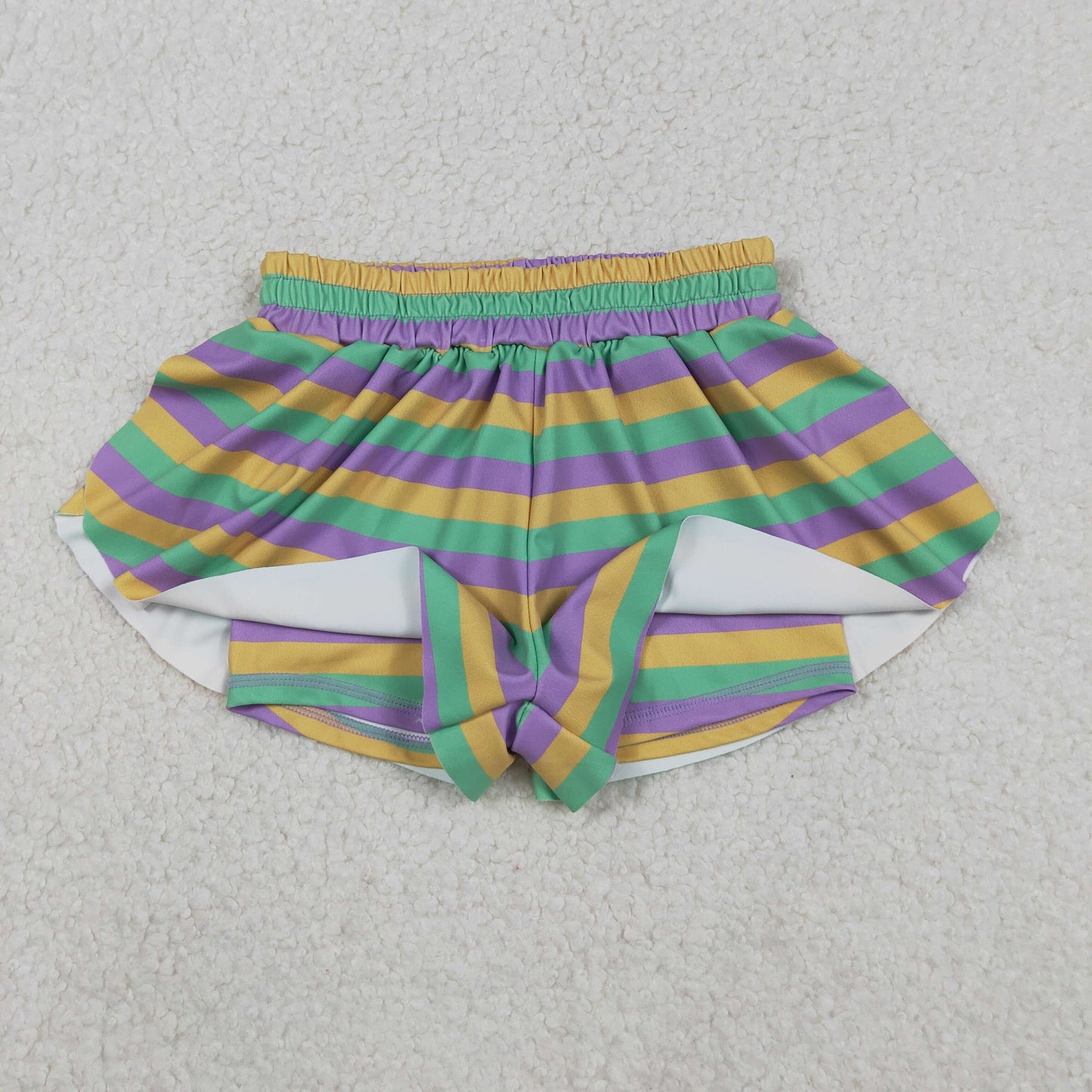 SS0685 Stripes Girls Mardi Gras Bottom Flutter Yoga Shorts
