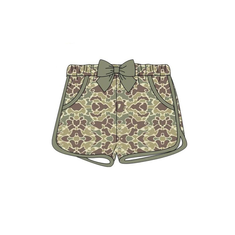 (Pre-order)SS0690 Brown Green Camo Print Girls Summer Pockets Bottom Shorts