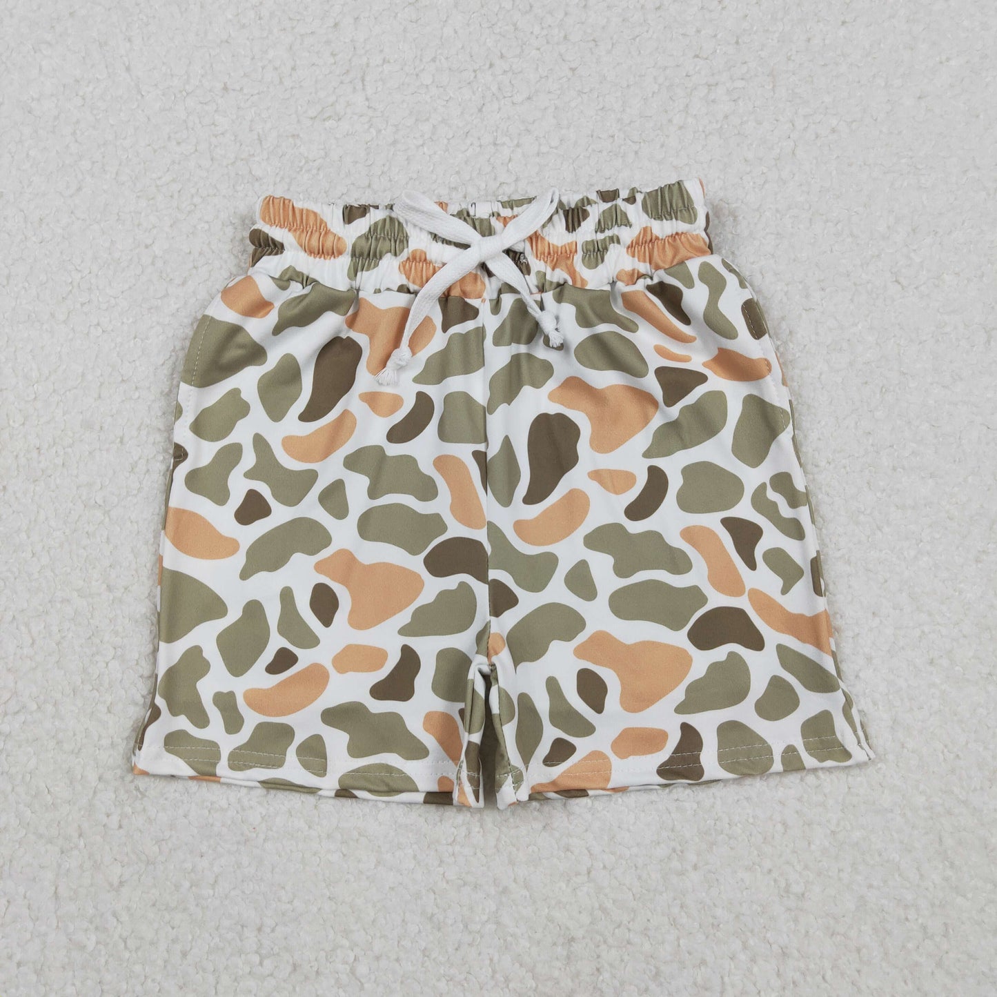 SS0698 Green Orange Camo Print Boys Summer Bottom Shorts