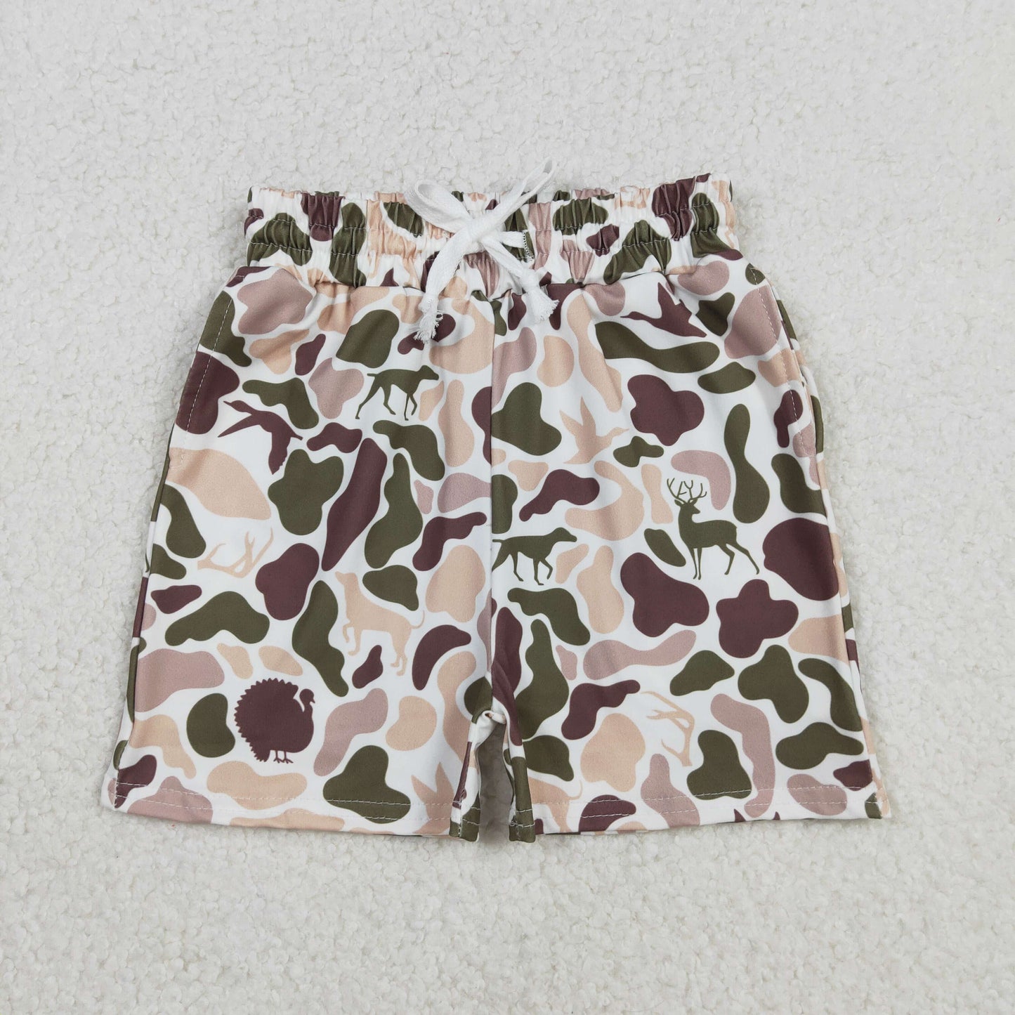 SS0699 Dog Duck Khaki Camo Print Boys Summer Bottom Shorts
