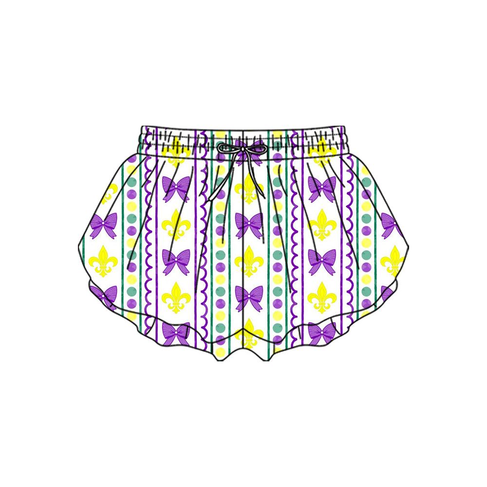 (Pre-order)SS0700 Anchor Bows Girls Mardi Gras Bottom Flutter Yoga Shorts