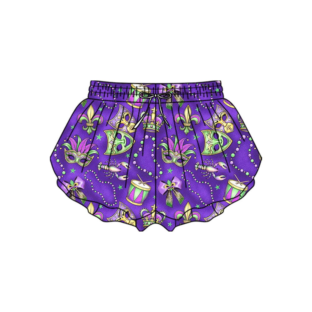 (Pre-order)SS0701 Anchor Mask Purple Girls Mardi Gras Bottom Flutter Yoga Shorts
