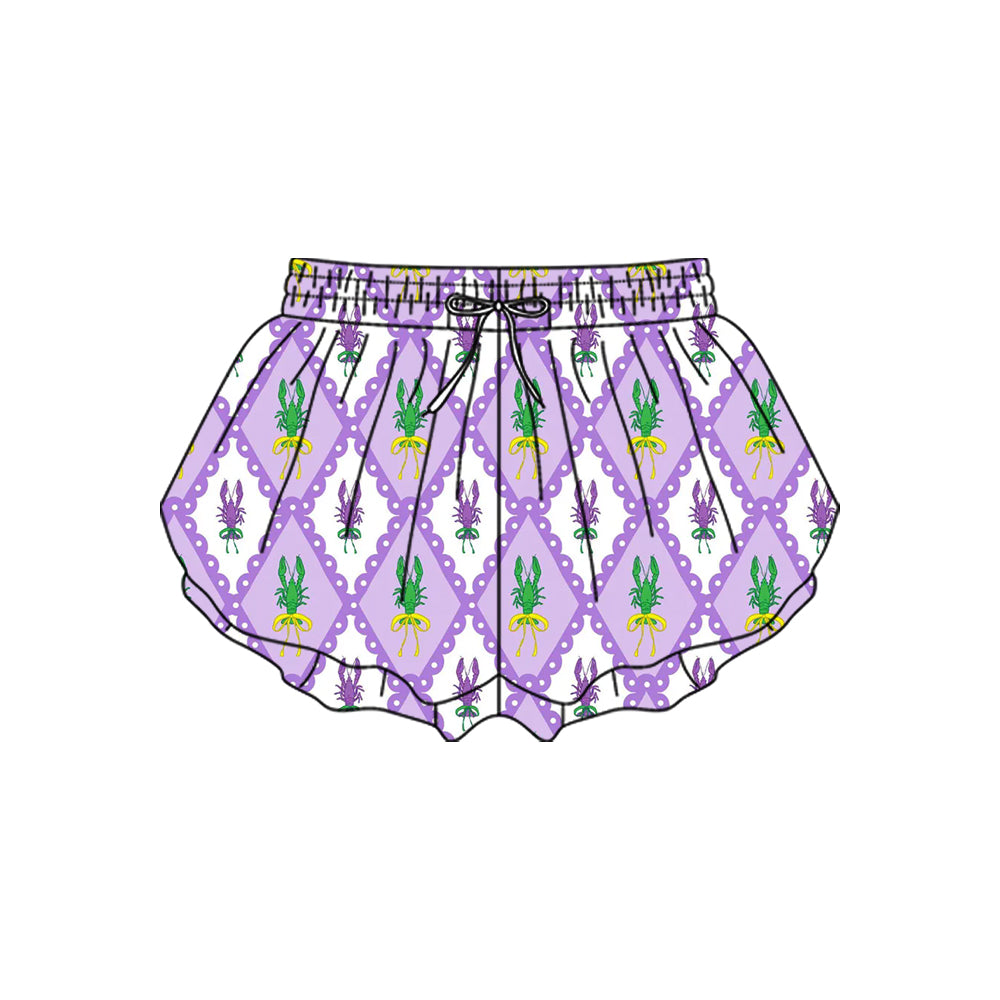 (Pre-order)SS0703 Crayfish Bows Girls Mardi Gras Bottom Flutter Yoga Shorts