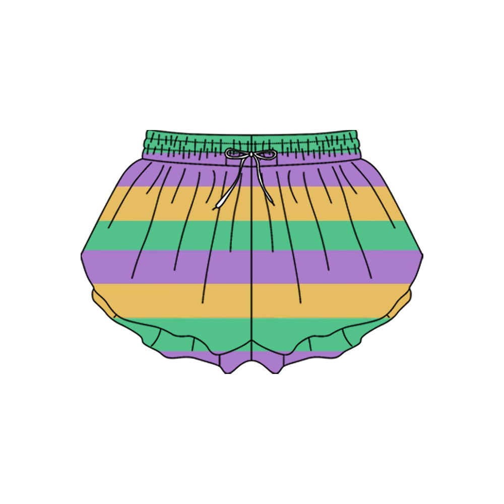 (Pre-order)SS0706 Adult Stripes Print Woman Mardi Gras Bottom Flutter Yoga Shorts