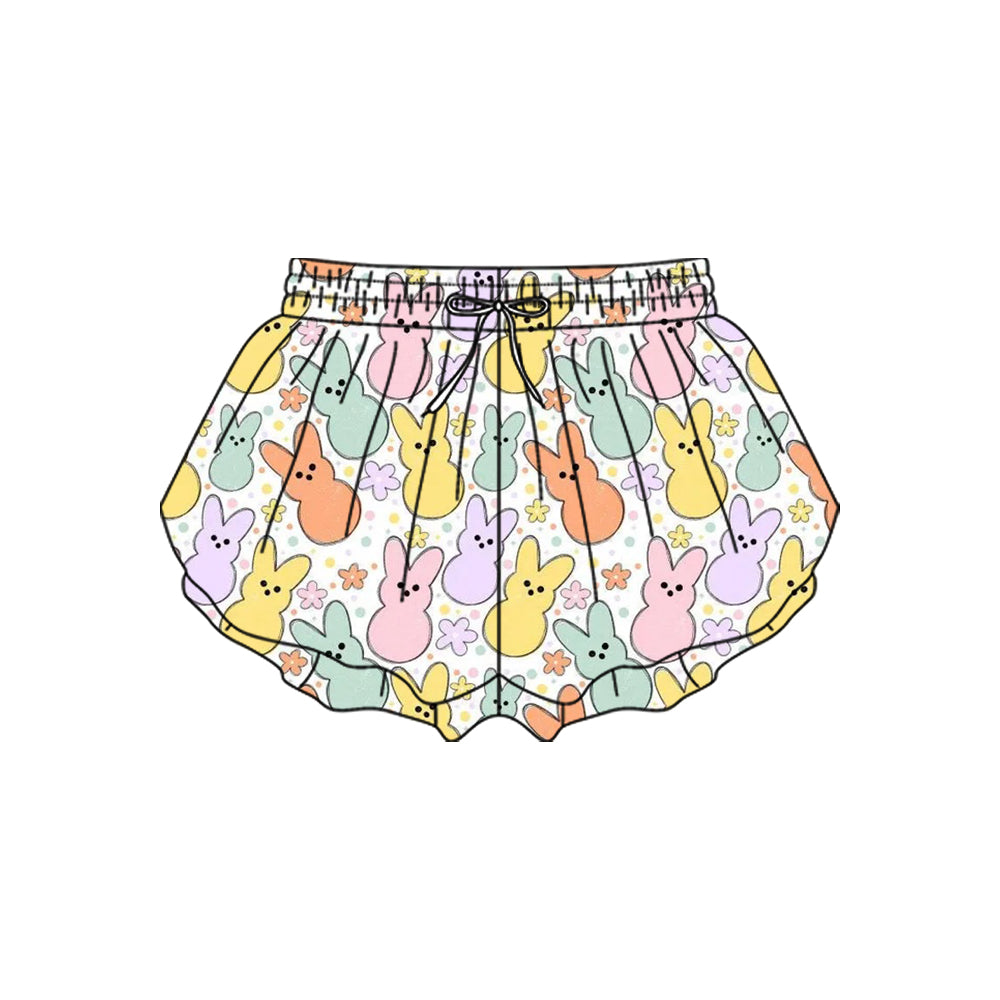 (Pre-order)SS0712 Colorful Bunny Flowers Girls Easter Bottom Flutter Yoga Shorts