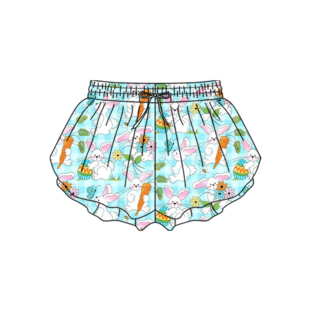 (Pre-order)SS0715 Bunny Flowers Girls Easter Bottom Flutter Yoga Shorts