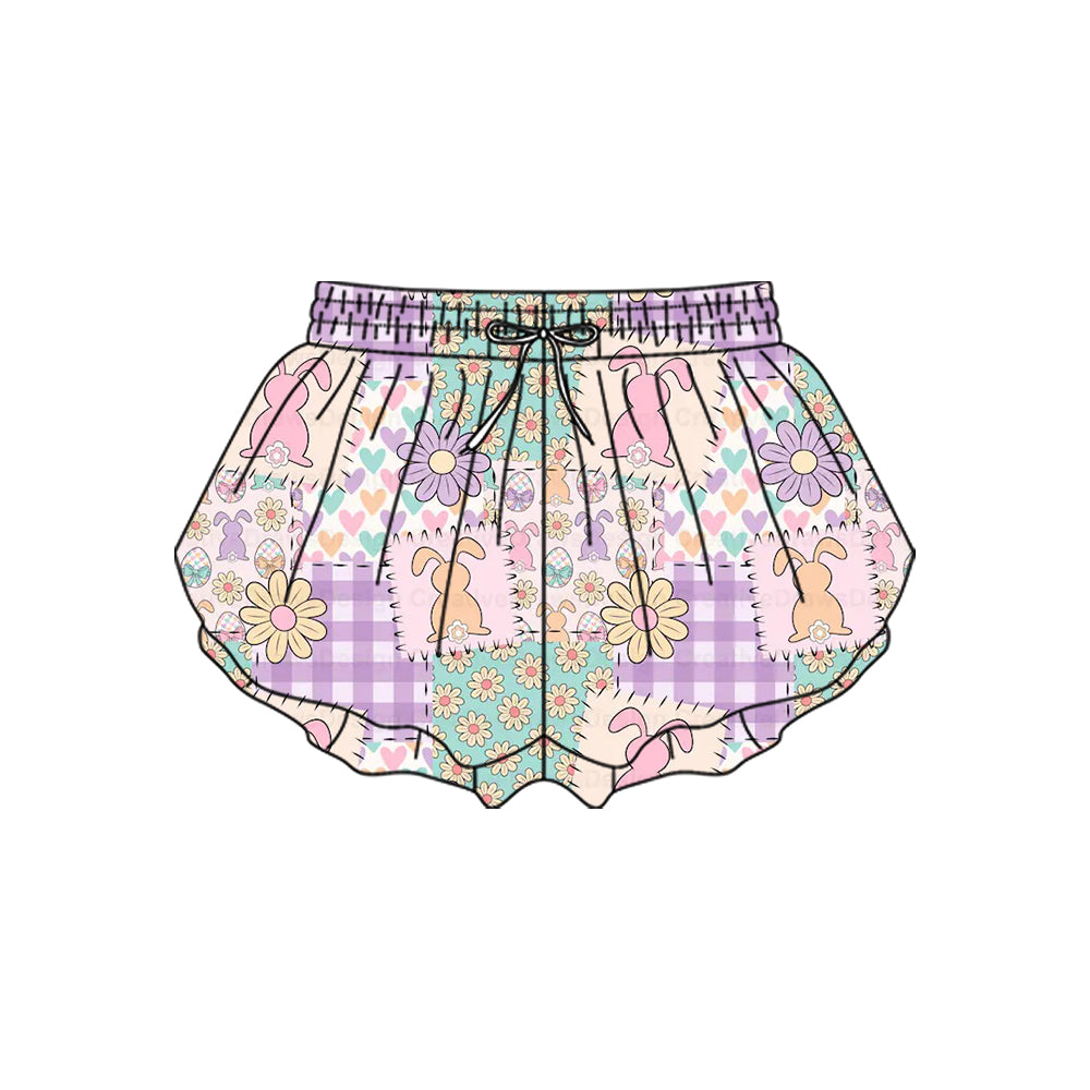 (Pre-order)SS0719 Bunny Flowers Eggs Girls Easter Bottom Flutter Yoga Shorts