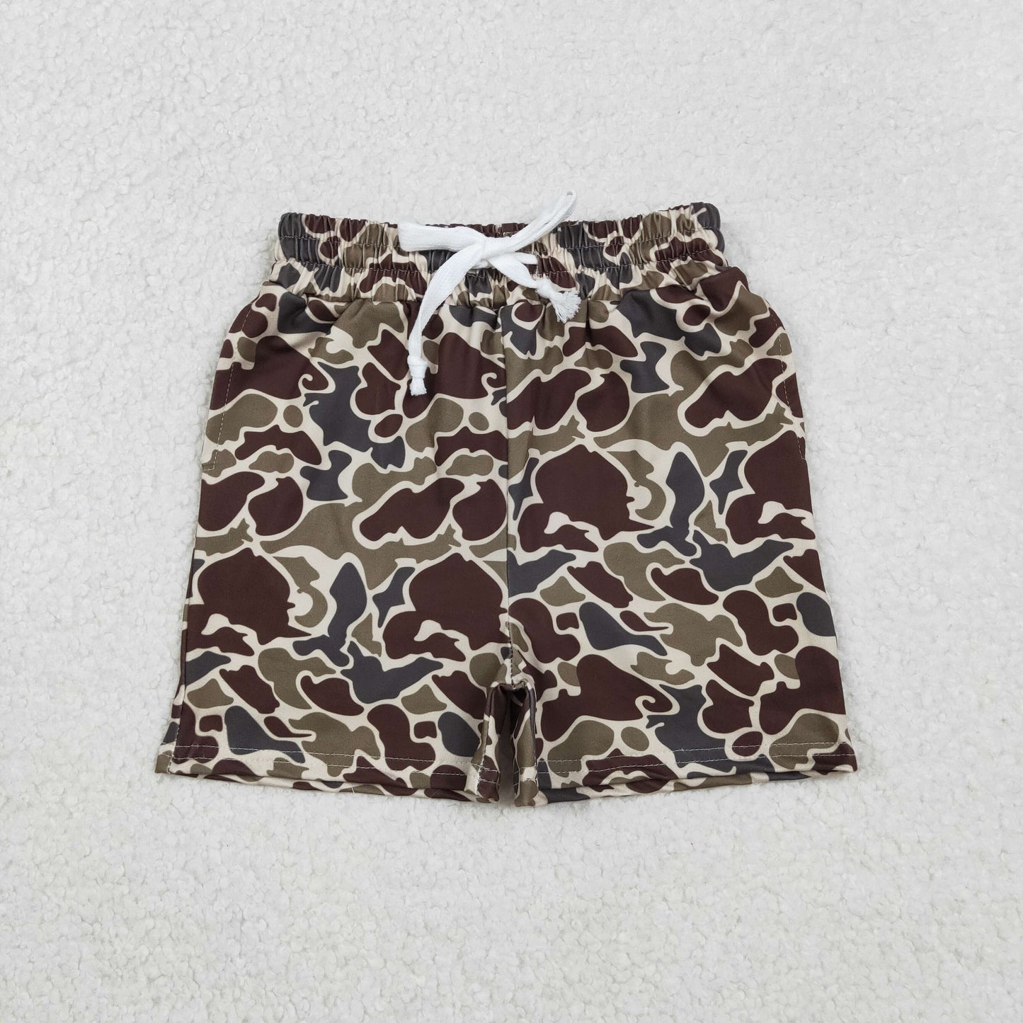 SS0735 Dark Brown Camo Print Boys Summer Bottom Shorts