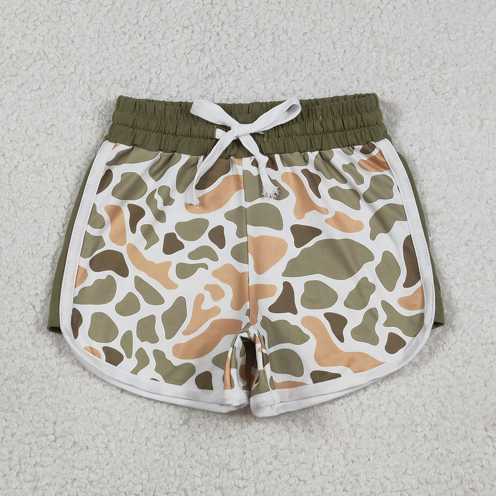 SS0744 Orange Green Camo Print Kids Summer Bottom Shorts