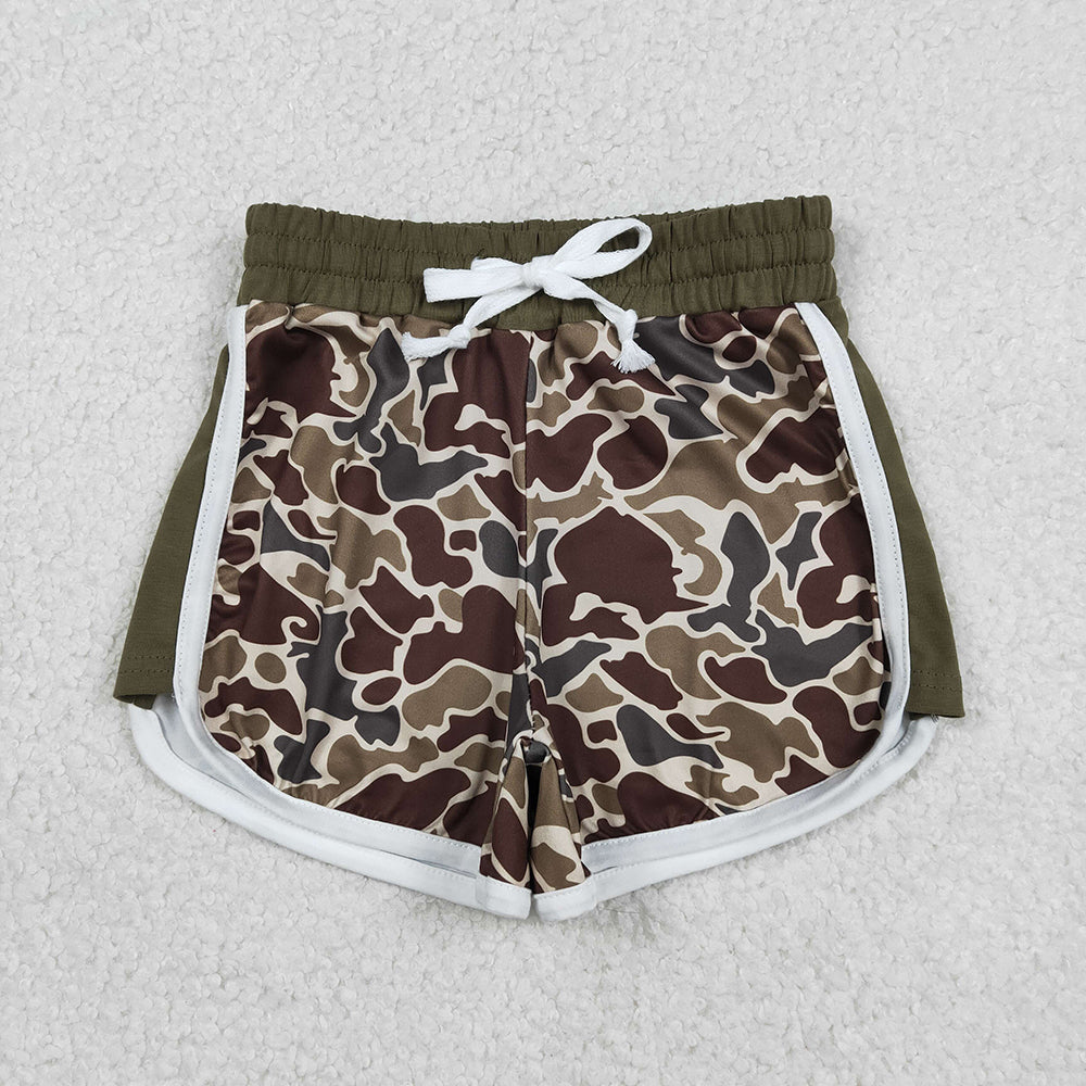 SS0745 Dark Brown Camo Print Kids Summer Bottom Shorts