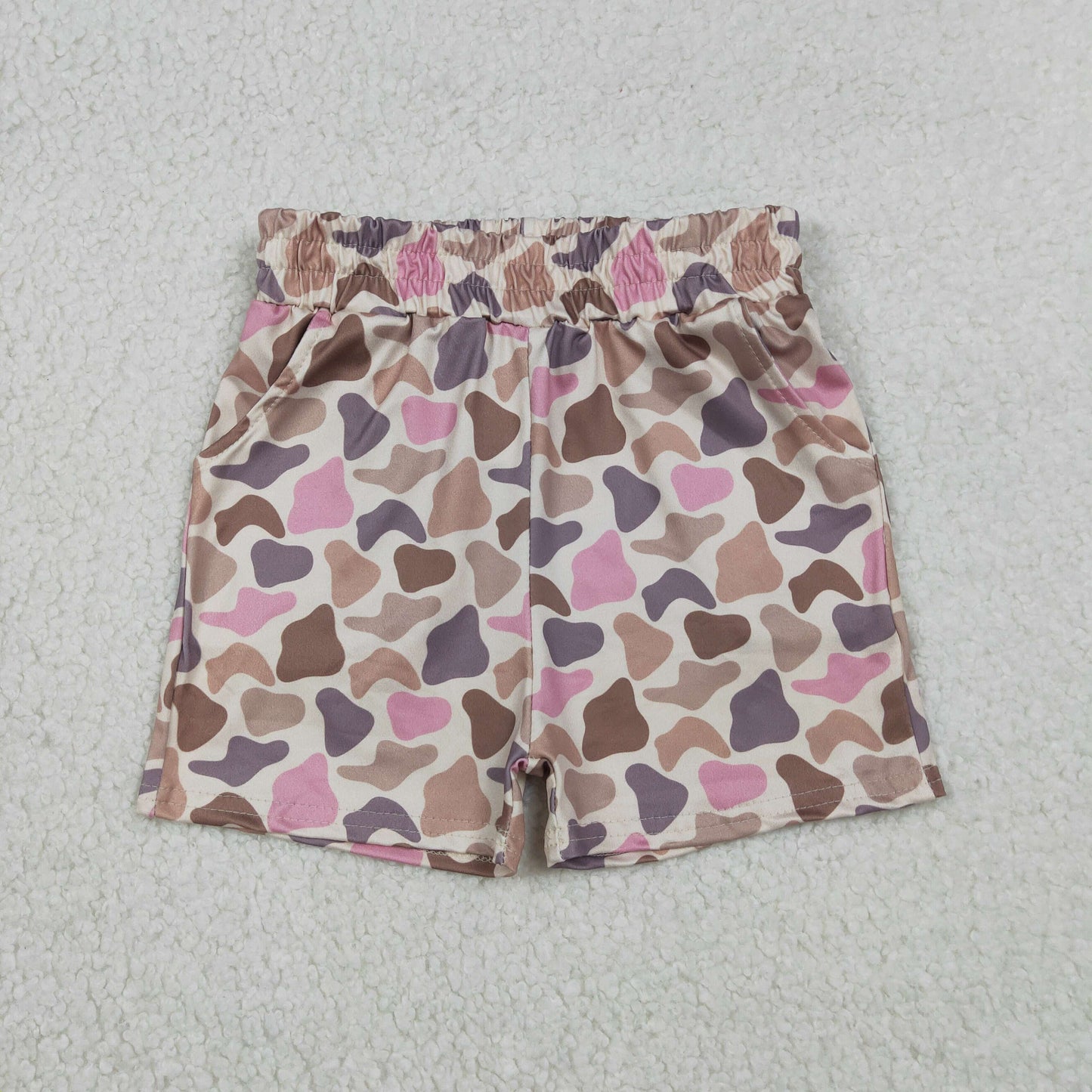 SS0757 Pink Brown Camo Print Girls Summer Bottom Shorts