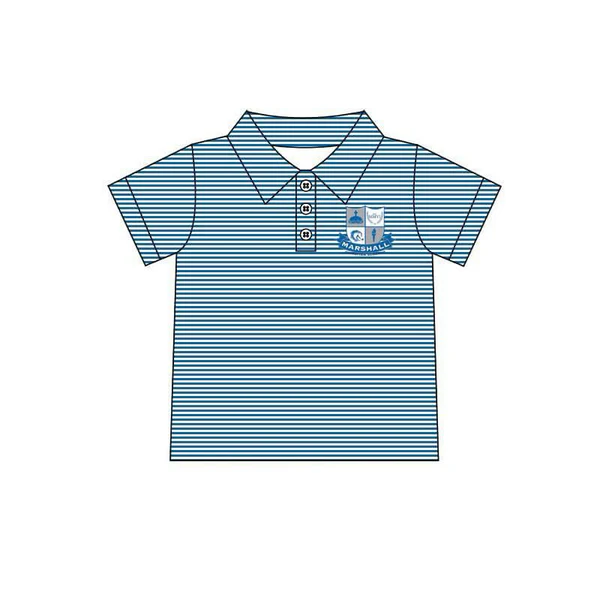(Custom Design Preorder MOQ 5) Team's STALLIONS Blue Stripes Print Boys Summer Polo Tee Shirts Top