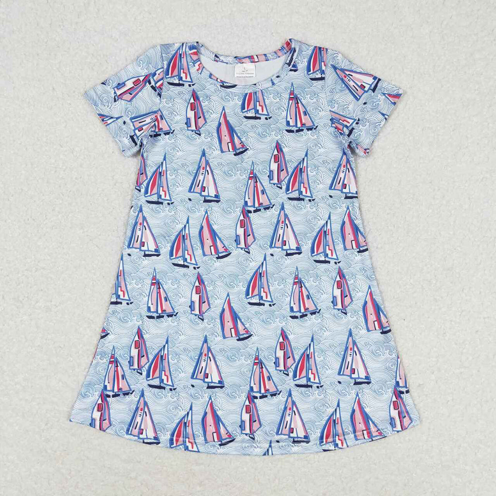 Flowers Print Girls Summer Fashion Knee Length Dress Sisters Wear