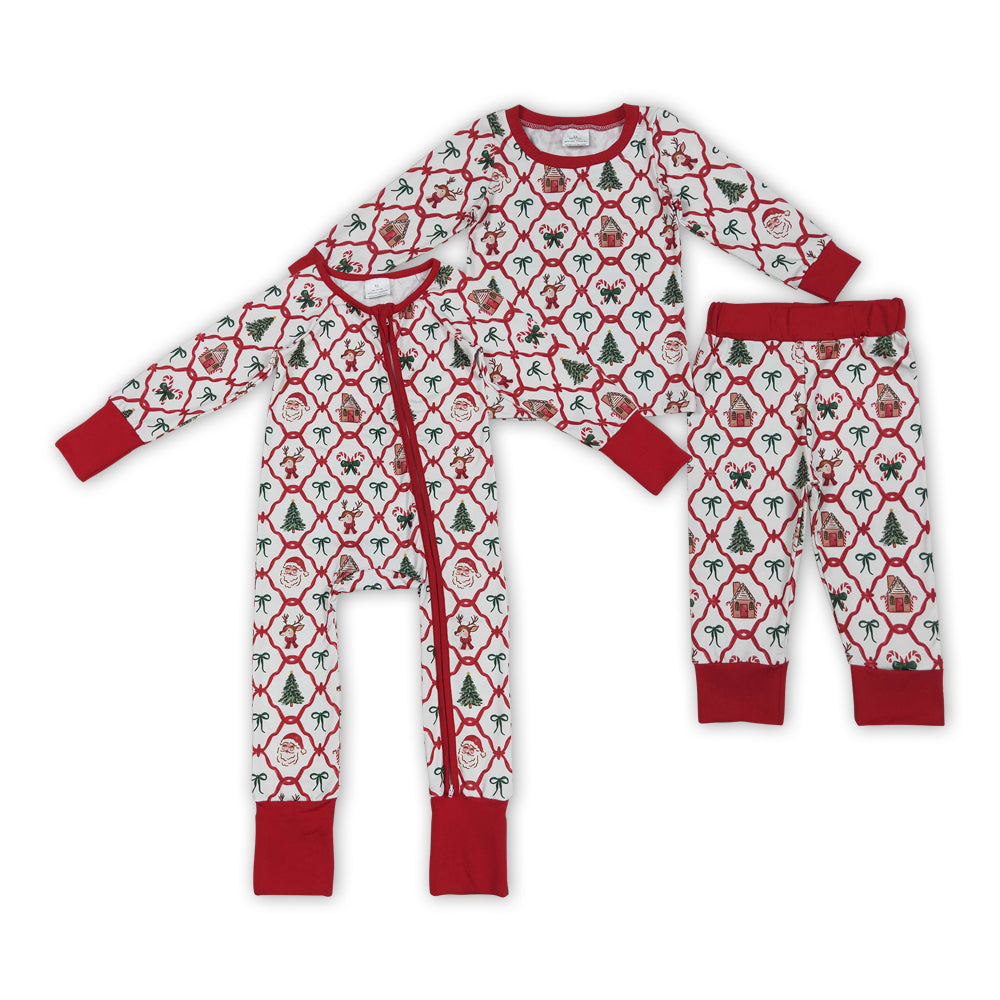 Santa Candy Bows Print Sisters Christmas Pajamas Matching Clothes