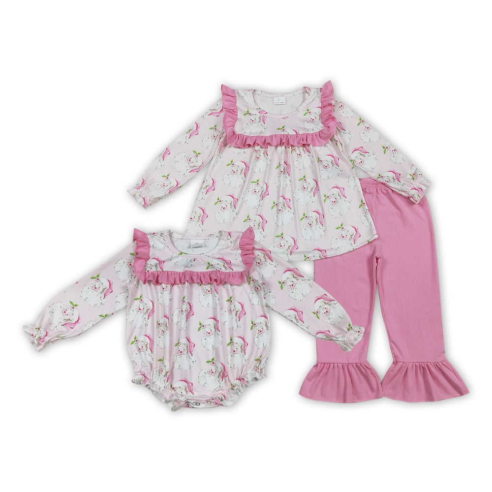 Santa Holly Pink Girls Christmas Clothes Sisters Matching Wear
