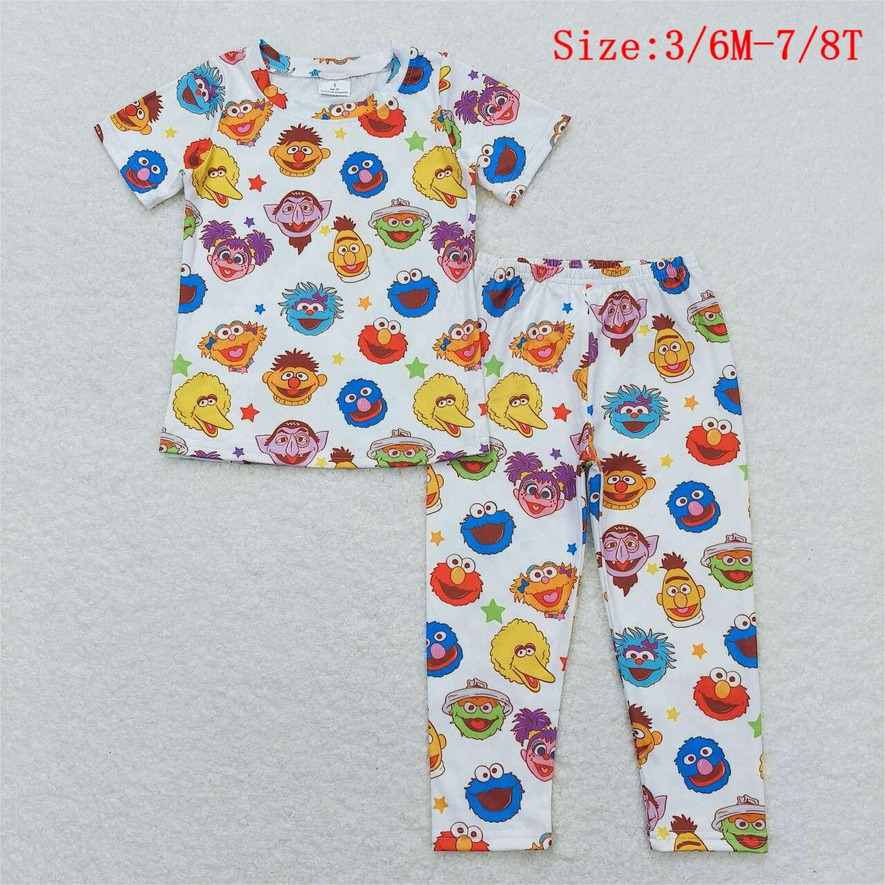 BSPO0332 Cartoon Monster Street Teacher Print Kids Pajamas Clothes Set