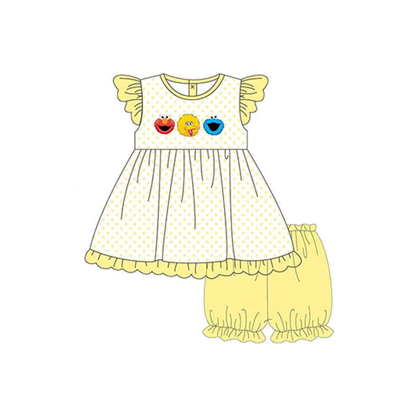 (Custom Design Preorder MOQ 5)Cartoon Street Print Girls Summer Clothes Set