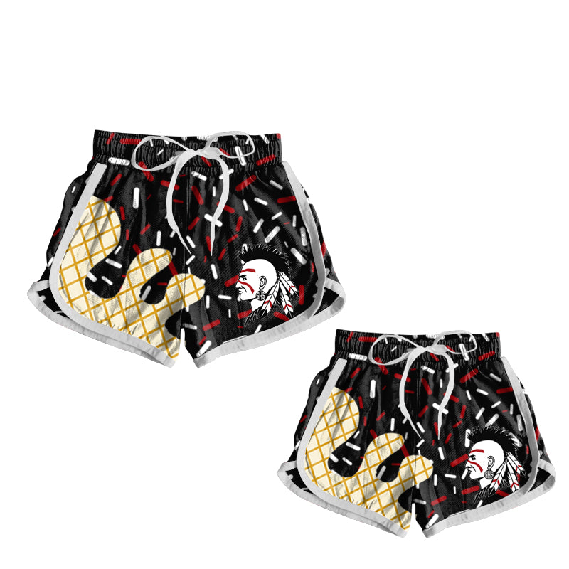 (Custom Design Preorder MOQ 5 Each Design) Team's Shawnee Indians Sprinkles Print Summer Bottom Sports Shorts Mom and Me Matching Clothes