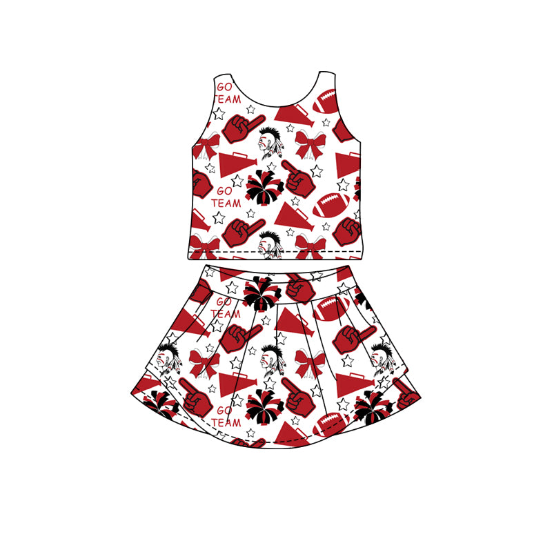 (Custom Design Preorder MOQ 5) Team's Indians Bows Print Shorts Skirts Girls Summer Yoga Clothes Set