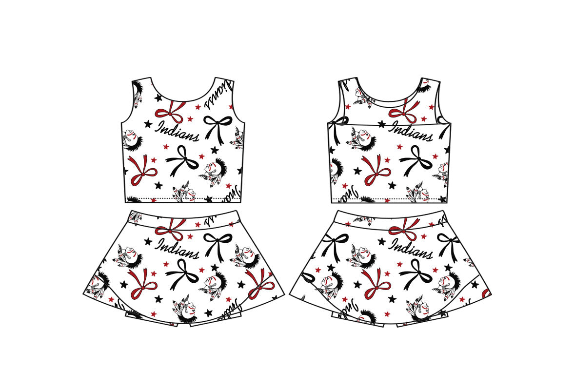 (Custom Design Preorder MOQ 5) Team's Shawnee Indians Print Tank Top Shorts Skirts Girls Summer Yoga Clothes Set