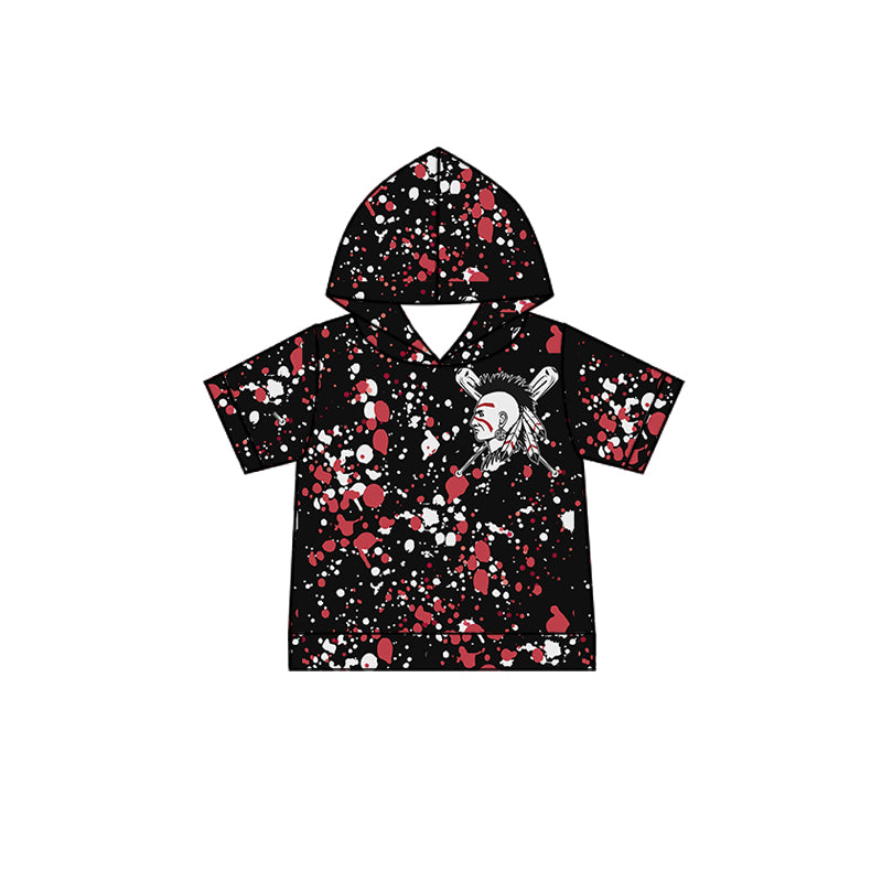 (Custom Design Preorder MOQ 5 Each Item)Team's Indians Baseball Sprinkles Print Short Sleeve Hoodie Top Mom and Me Matching Clothes