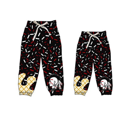 (Custom Design Preorder MOQ 5 Each Design) Team's Shawnee Indians Sprinkles Print Joggers Bottom Pants Mom and Me Matching Clothes