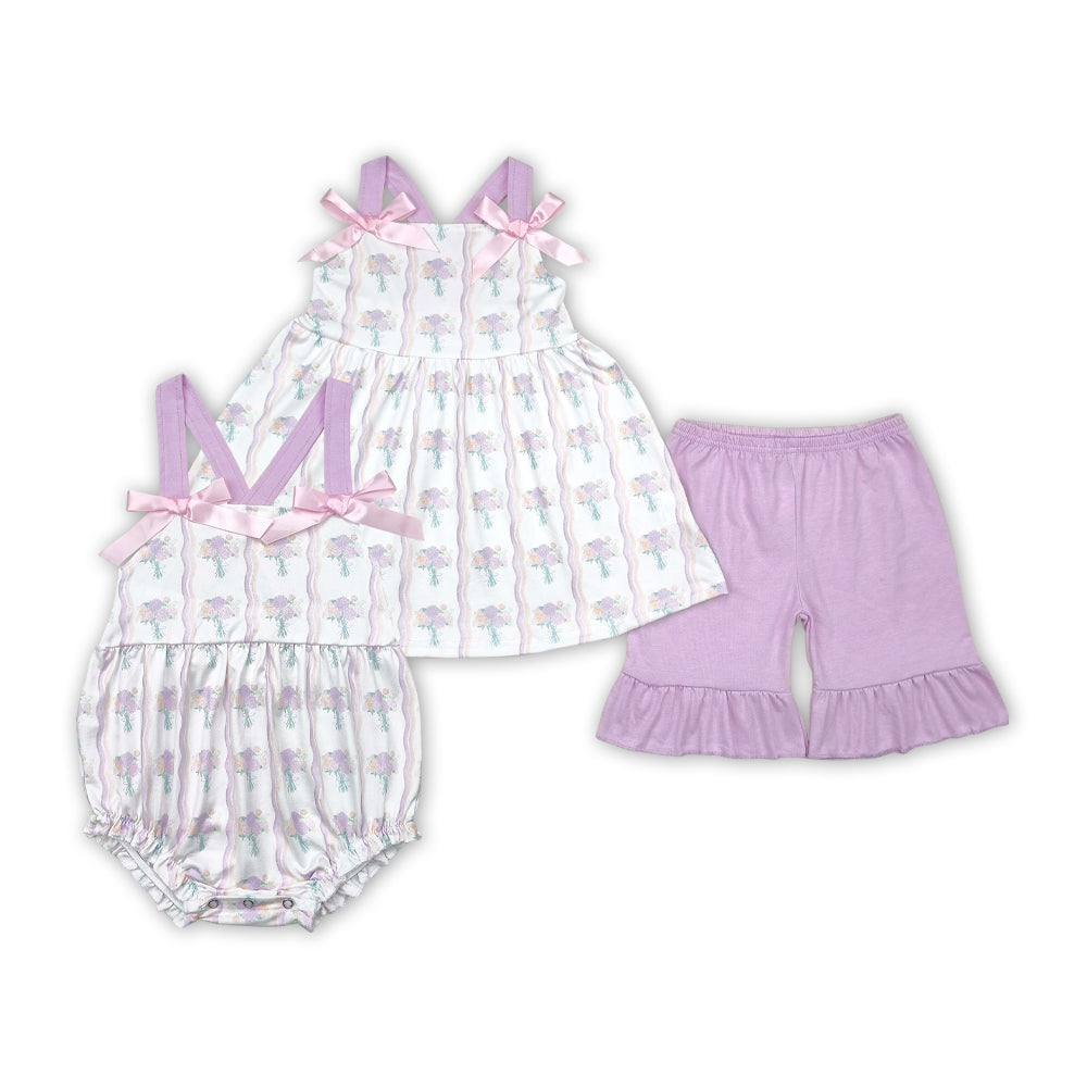 Small Flowers Purple Print Sisters Summer Matching Clothes
