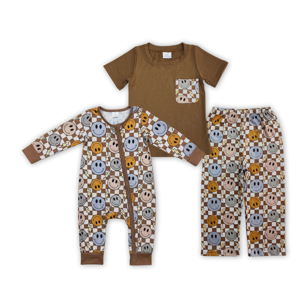 Smiling Face Plaid Flash Print Brothers Matching Clothes