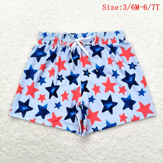 S0231 Star Print Boys 4th of July Swim Trunks