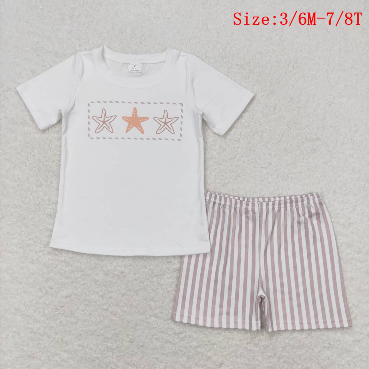 BSSO0826 Starfish Top Stripes Shorts Boys Summer Clothes Set