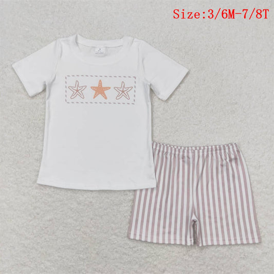 BSSO0826  Starfish Top Stripes Shorts Boys Summer Clothes Set