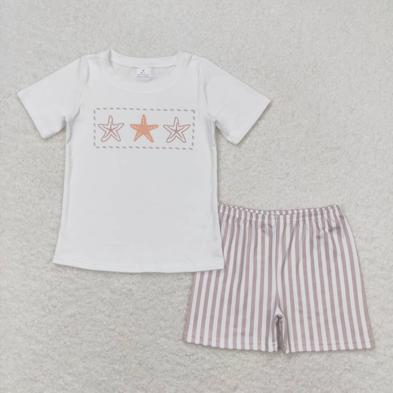 BSSO0826 Starfish Top Stripes Shorts Boys Summer Clothes Set