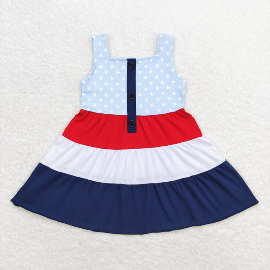 GSD0900 Stars Print Girls 4th of July Knee Length Dress