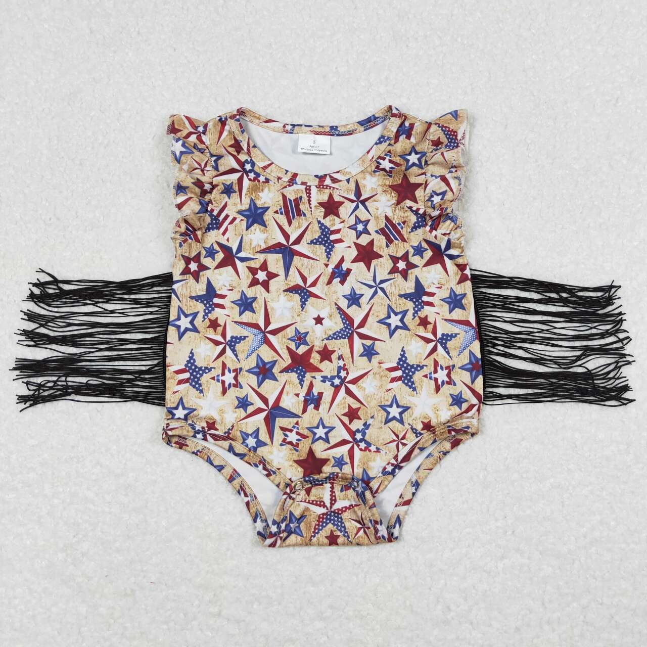 SR0920 Stars Print Tassels Baby Girls 4th of July Romper