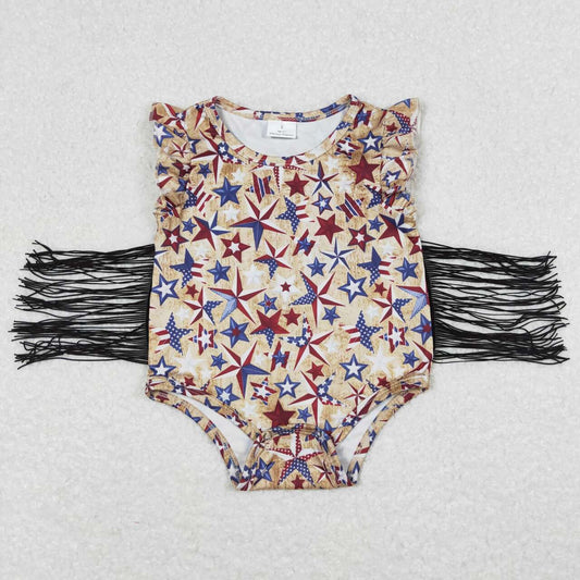 SR0920 Stars Print Tassels Baby Girls 4th of July Romper
