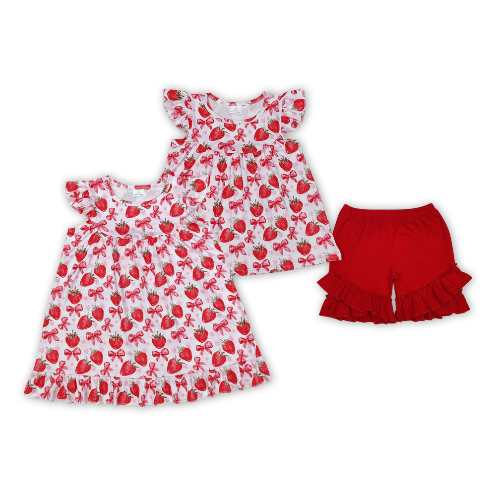 Strawberry Bows Print Sisters Summer Matching Clothes