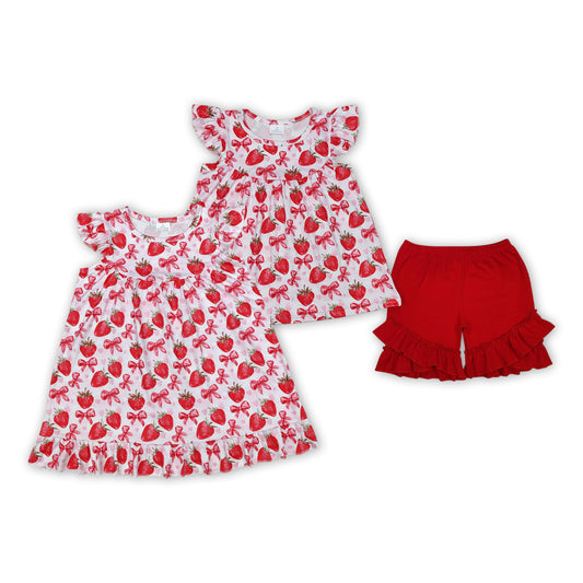 Strawberry Bows Print Sisters Summer Matching Clothes