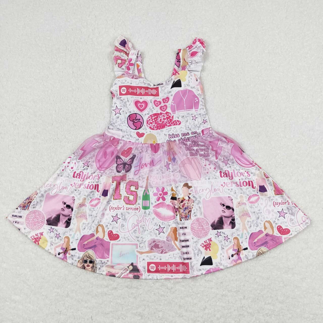 GSD0691 Pink Singer Swiftie Print Girls Tulle Knee Length Dress
