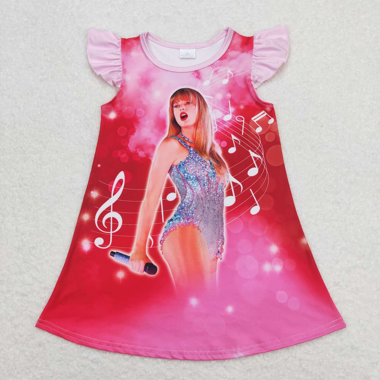 GSD1126 Singer Swiftie Pink Print Girls Knee Length Summer Dress