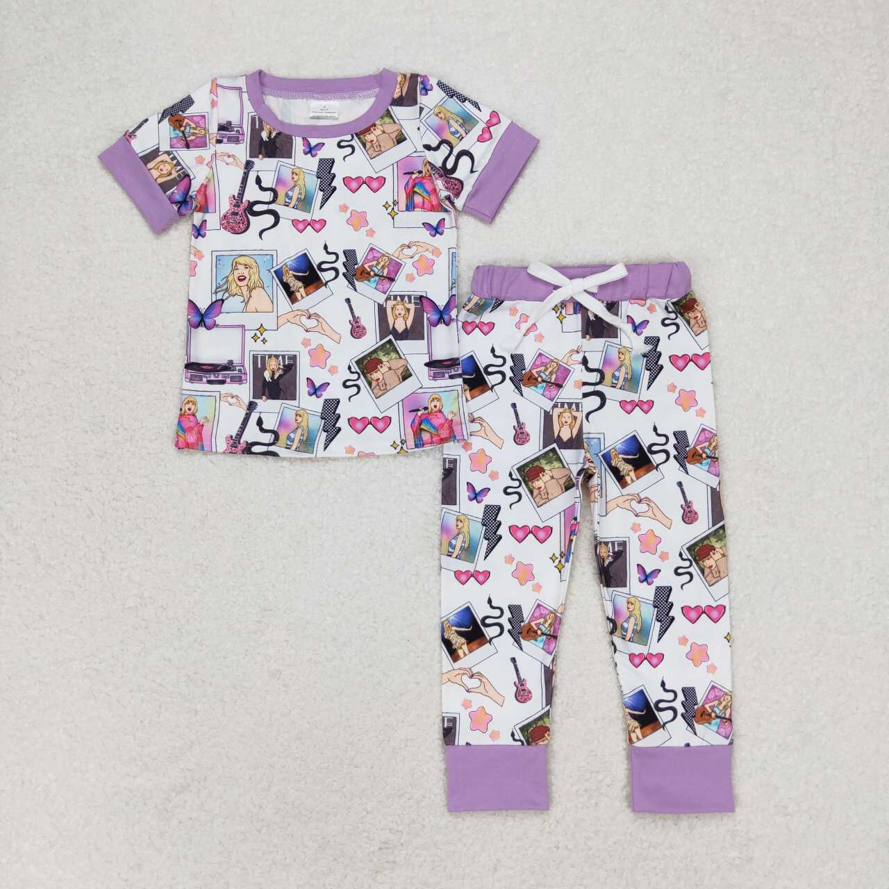 GSPO1492 Purple Singer Swiftie Print Girls Pajamas Clothes Set