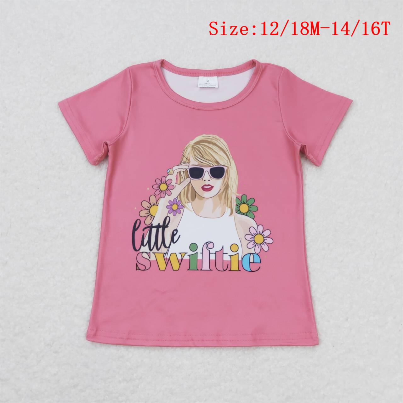 GT0552 Singer Swiftie Flowers Pink Print Girls Summer Tee Shirts Top