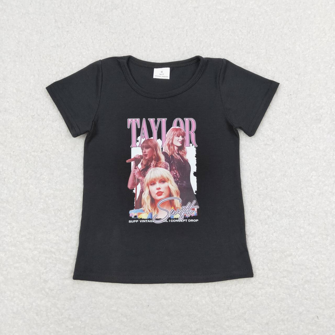 GT0572 Singer Swiftie Black Vinyl Girls Summer Tee Shirts Top