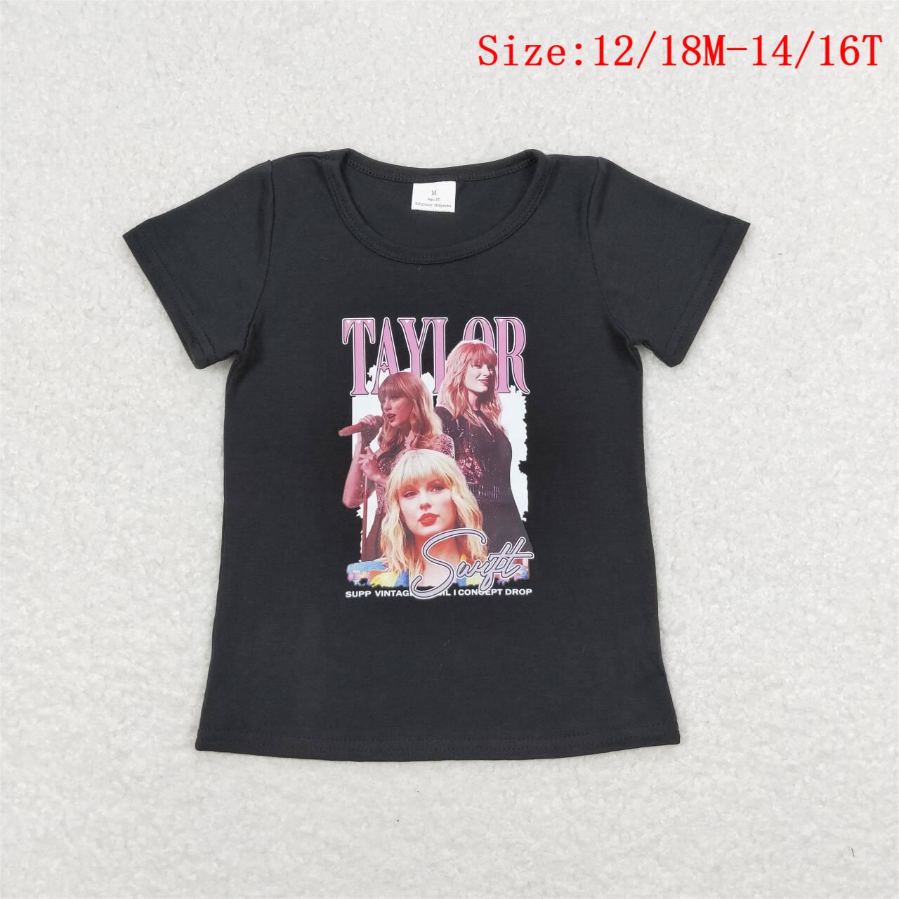 GT0572 Singer Swiftie Black Vinyl Girls Summer Tee Shirts Top
