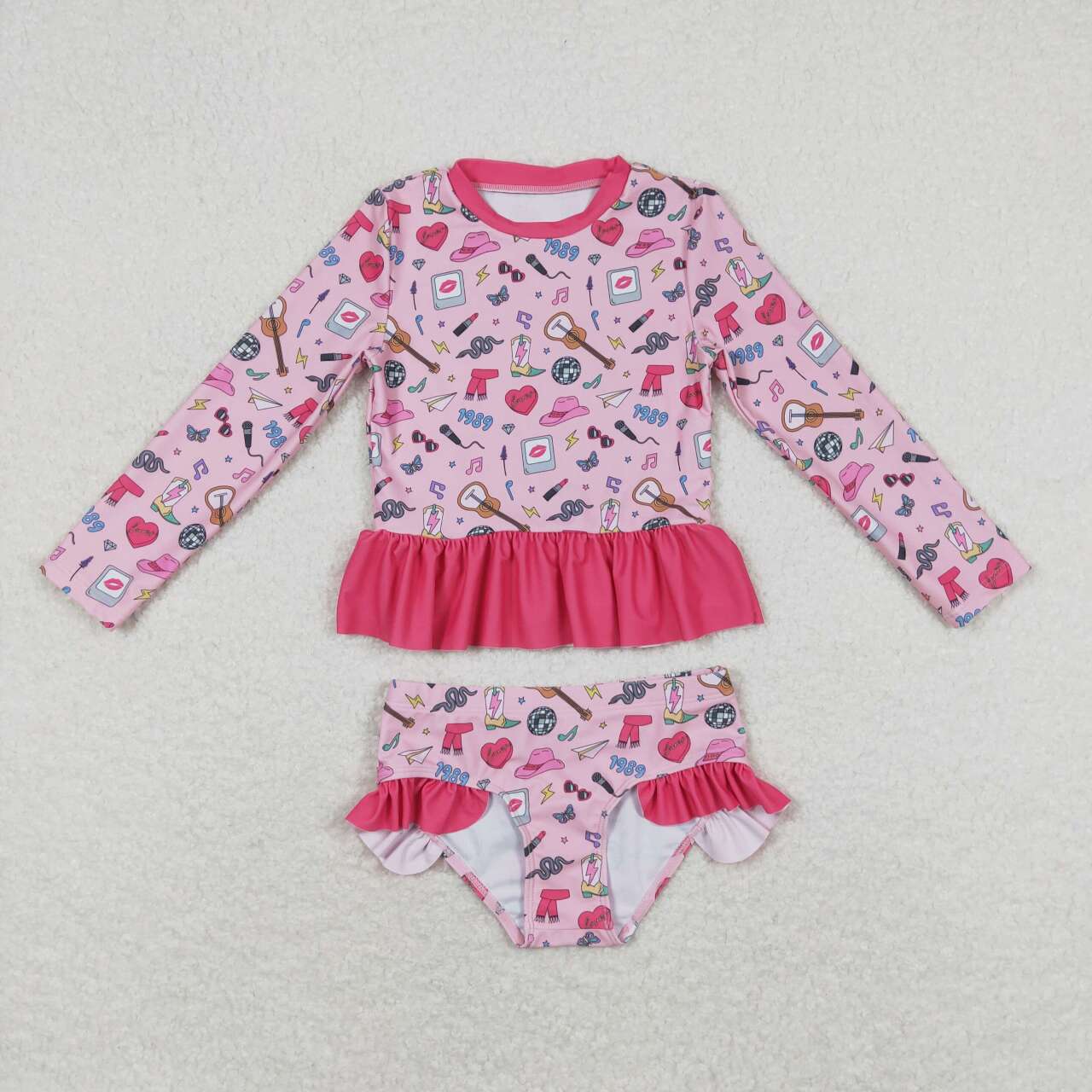 S0293 Girls Singer Swiftie Print Long Sleeve 2 Pieces Swimsuits