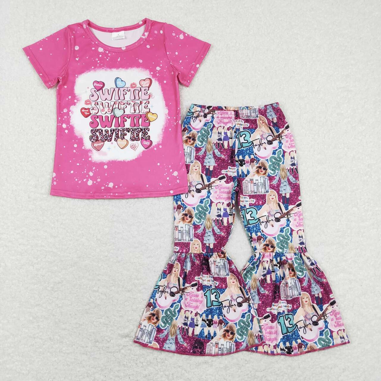 GSPO1211 Pink Heart Singer Print Girls Clothes Set