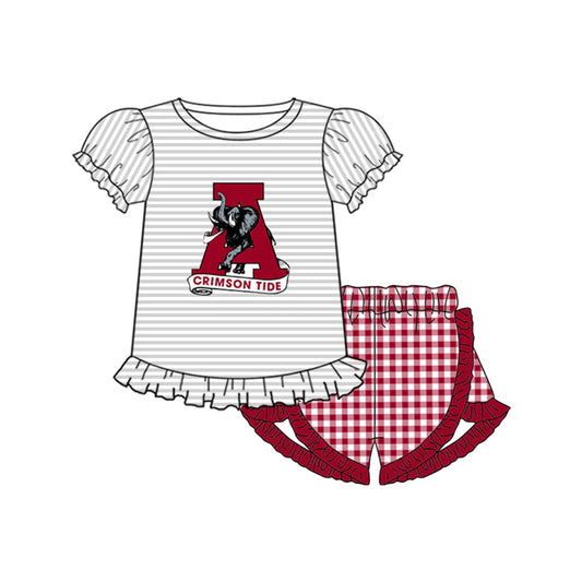 (Custom Design Preorder MOQ 5) Girls wine Alabama Football Team's Print shorts clothes set